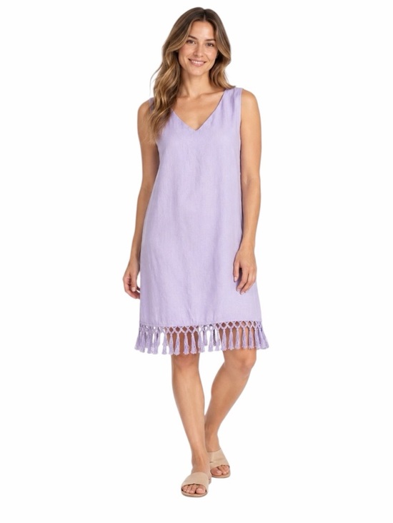 For Cynthia Dresses & Skirts - For Cynthia - NWT Lilac Linen Blend Fringe Hem Shift Dress Sz S
